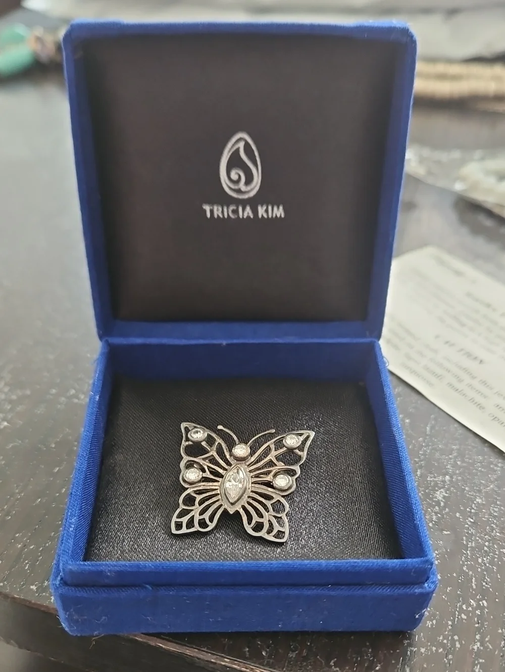Silver Butterfly Brooch with Crystal Accents